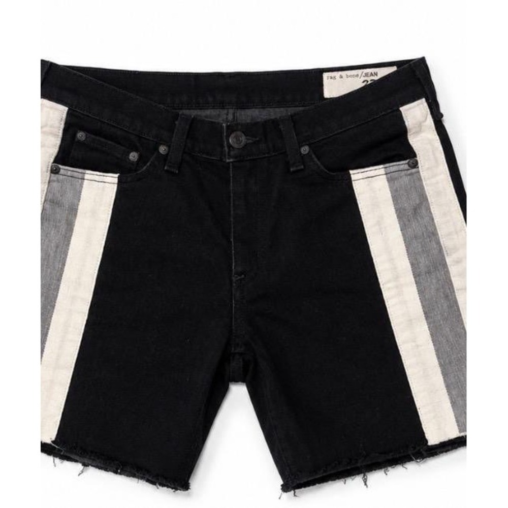 Rag & Bone Denim Shorts Womens 27 Coal Black Striped Raw Hem W1543K880 Excellent